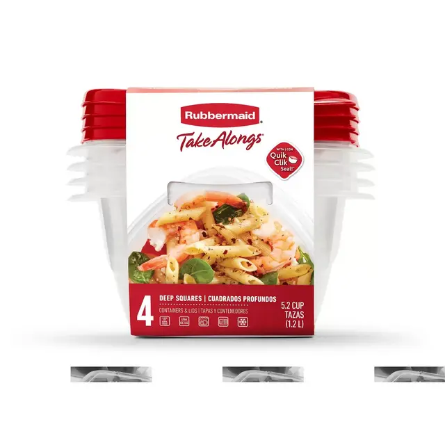 Rubbermaid 4pk 5.2c TakeAlongs Deep Square Food Storage Containers Ruby Red