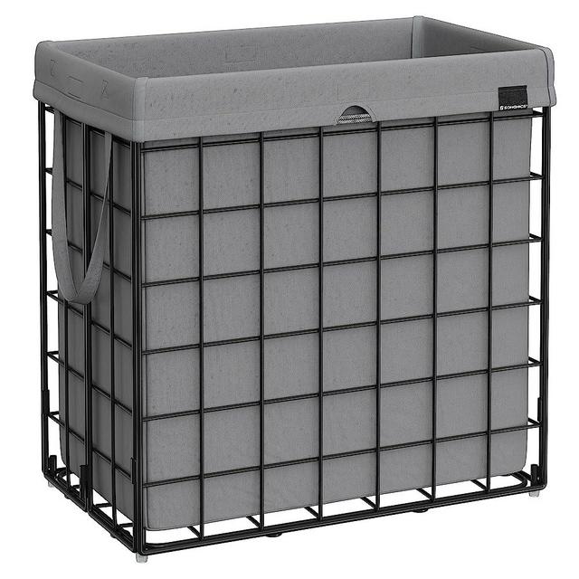 SONGMICS Laundry Hamper, 29 Gal (110L) Laundry Basket, Collapsible Clothes Hamper, Removable and Washable Liner, Metal Wire Frame, for Bedroom Bathroom, Black and Gray ULCB111G01