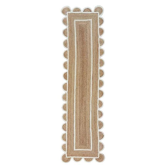 Weaving Village Scalloped Natural Jute Area Rug, Natural Base Off White Trim