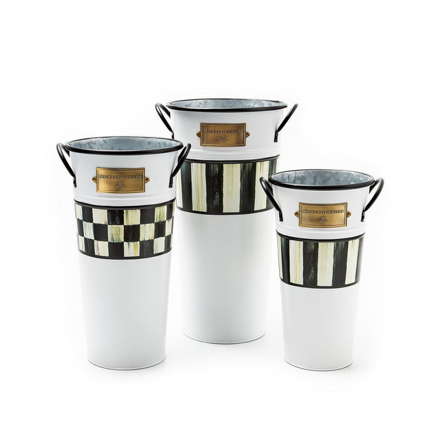 Mackenzie-Childs Spectator Galvanized Flower Buckets, Set of 3