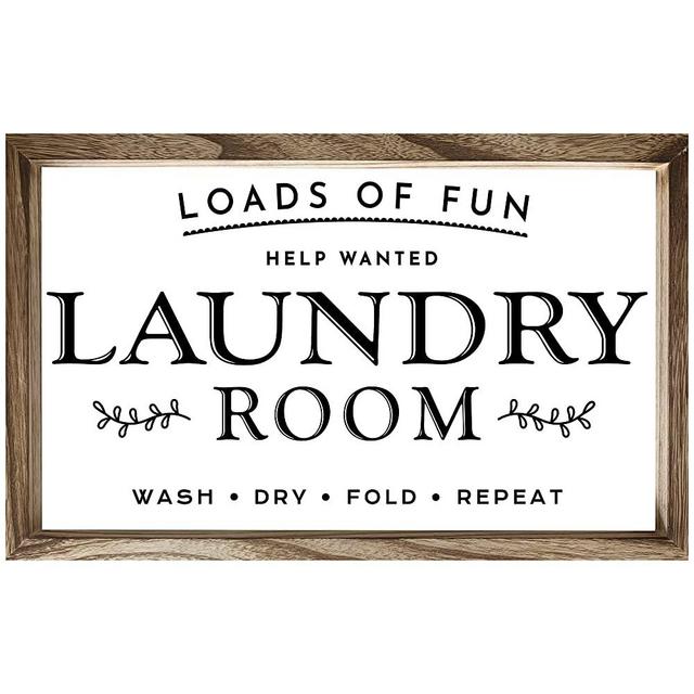 Farmhouse Signs For Laundry Room Or Kitchen Wall Decor - Rustic Wooden Frame Comes with 16 Interchangeable Sayings - The Perfect Home Decoration Accessories For Your Laundry Room or Kitchen