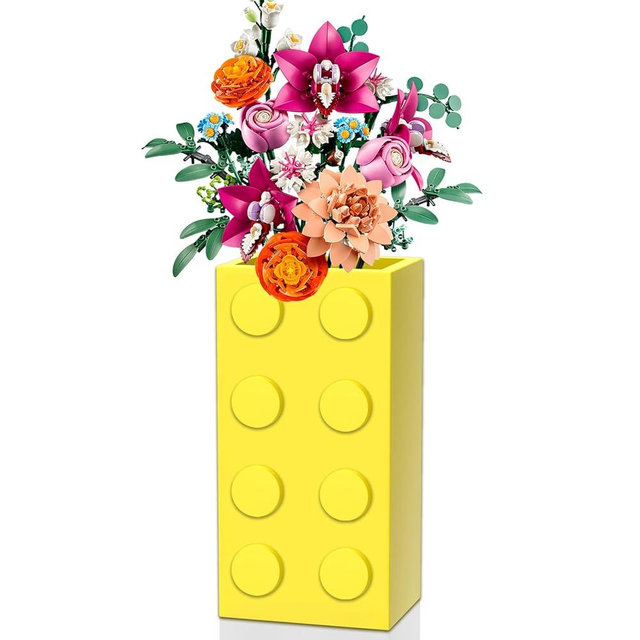 Vase for Lego 10347 10280 10328 Flowers, for Lego Flower Bouquet Building Set,Display Stand for LegoRoses Cherry Blossom Sunflower Tulips Daffodils Lotus-Gift for Lego Flowers Lover(vase only)-Yellow