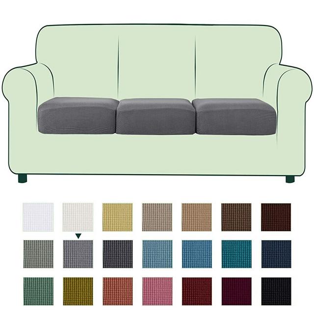 CHUN YI Stretch Couch Cushion Cover Replacement, Fitted Loveseat Sofa Chair Seat Slipcover Furniture Protector, Checks Spandex Jacquard Fabric, 3PCS, Light Gray