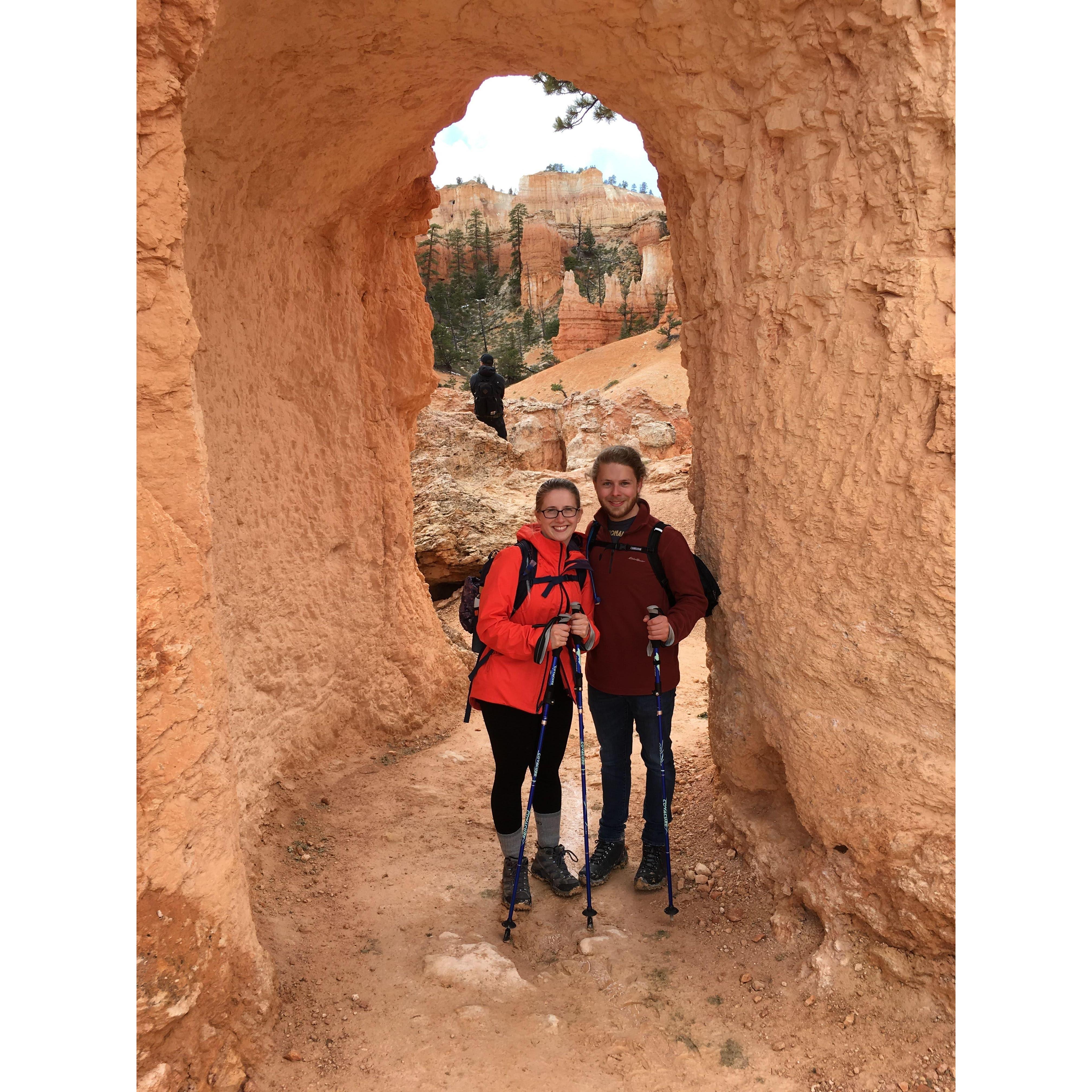 Bryce Canyon National Park in Utah was absolutely beautiful! Our hike began with fog and snow, and ended in brilliant sunshine. (May 2019)
