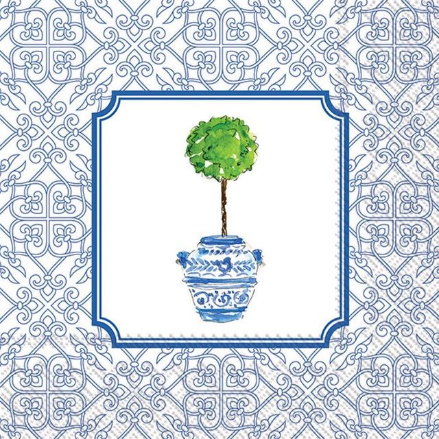 Boston International Cocktail Beverage Paper Napkins, 5 x 5, Blue Topiary