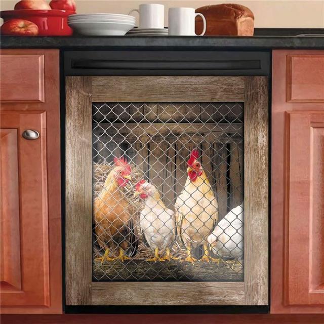Kitchen Decor Rooster Dishwasher Sticker Magnet Cover,Country Chicken Fridge Door Panels,Farmhouse Hen Refrigerator Magnetic Decals for Home Appliances,Easy to Trim 23"x26"