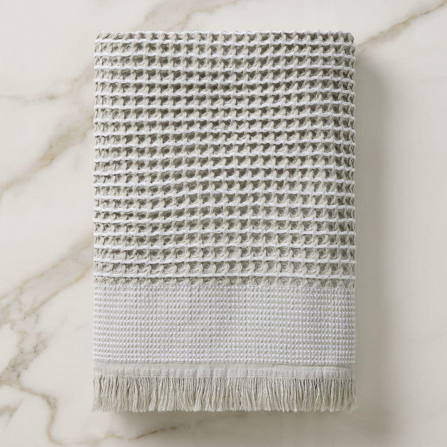 Two Tone Waffle Bath Towel, Soft Sage