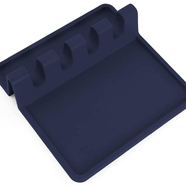 Silicone Utensil Rest with Drip Pad for Multiple Utensils, Heat-Resistant, BPA-Free Spoon Rest & Spoon Holder for Stove Top, Kitchen Utensil Holder for Spoons, Ladles, Tongs & More - by Zulay (Navy)