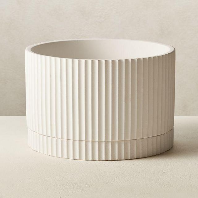 Fold Large Round White Planter with Tray