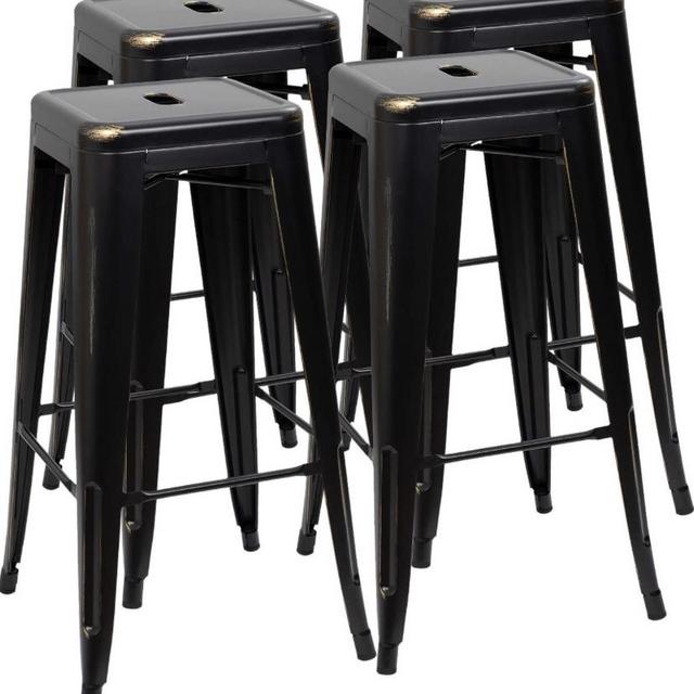 Furmax 30 Inches Metal Bar Stools High Backless Stools Indoor-Outdoor Stackable Kitchen Stools Set of 4 (Gun)