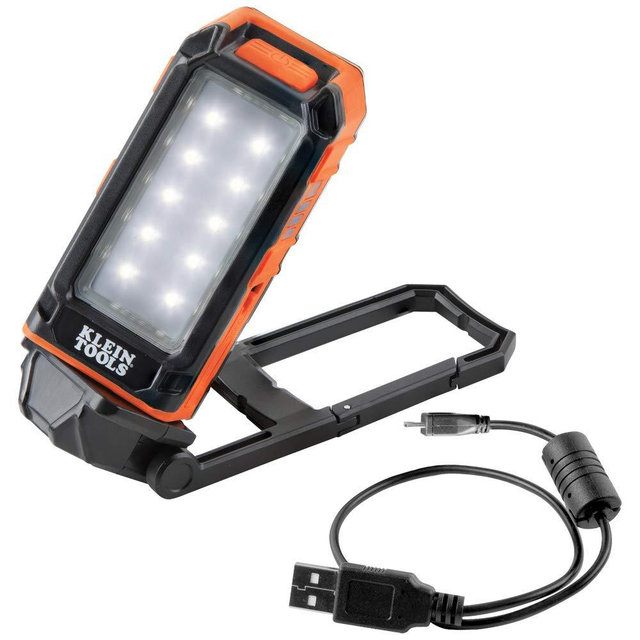 Klein Tools 56403 LED Light, Rechargeable Flashlight/Worklight with Built-In Kickstand and Carabiner Also Charges Small Electronic Devices