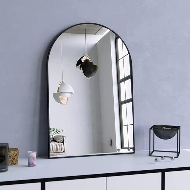 BEAUTYPEAK Wall Mounted Mirror, 24"x36" Arch Bathroom Mirror, Black Vanity Wall Mirror w/ Metal Frame for Bedroom, Entryway, Living Room