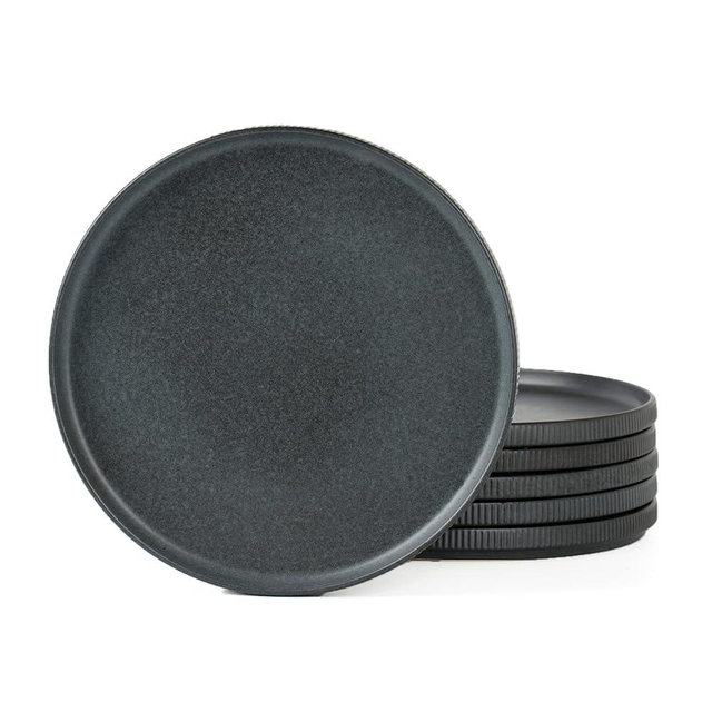 famiware Salad Plates for 6, 8 inches Plate Set, Scratch Resistant, Stoneware Dinnerware, Kitchen Modern Rustic Serving Dishes, Black Matte