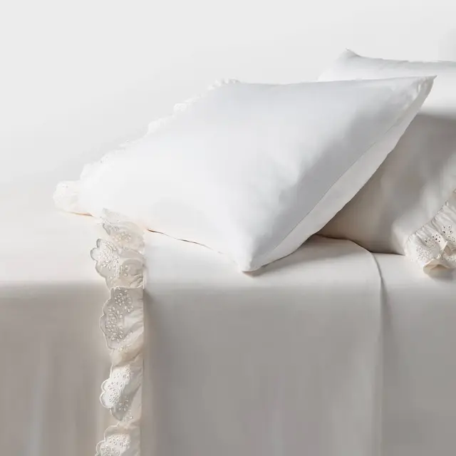 Queen 400 Thread Count Performance Sheet Set Ivory with Eyelet Ruffle Hem - Threshold™