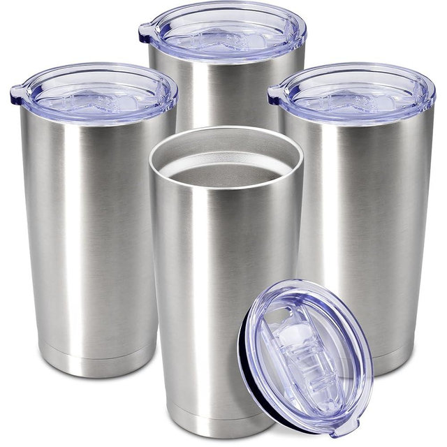 AEPDTD 20 oz Tumbler Coffee Travel Tumblers Bulk with Lid Stainless Steel Double Wall Vacuum Insulated Mug Powder Coated Cups fit Car Cupholder for Hot and Cold - Stainless Steel, 4Pack