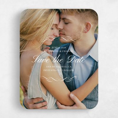 White Rounded Wedding Save the Date - Abbey Portrait