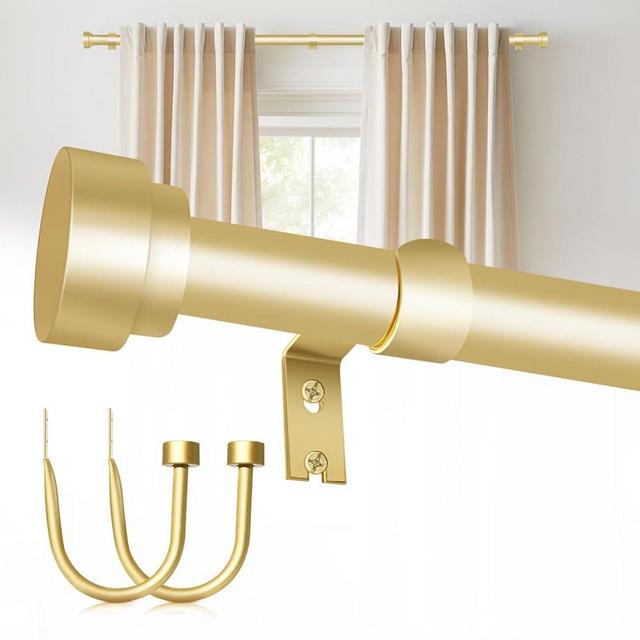 Gold Curtain Rod for Windows 36 to 120 inch, 1” Diameter Heavy Duty Curtain Rods, Long Drapery Rods with 2pcs Curtain Holdbacks, Adjustable Curtain Rod, Stainless Steel