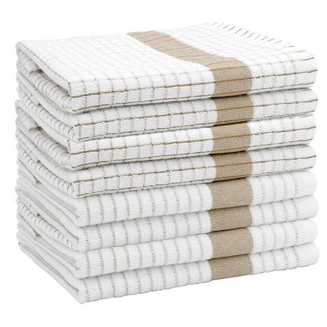 COTTON CRAFT Pantry Set of 8 Check and Striped Kitchen Towels 20 X 30 inch, Linen