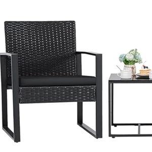 Flamaker 3 Pieces Outdoor Patio Wicker Furniture Set, Modern Rattan Chair Conversation Sets with Coffee Table for Yard and Bistro (Black)