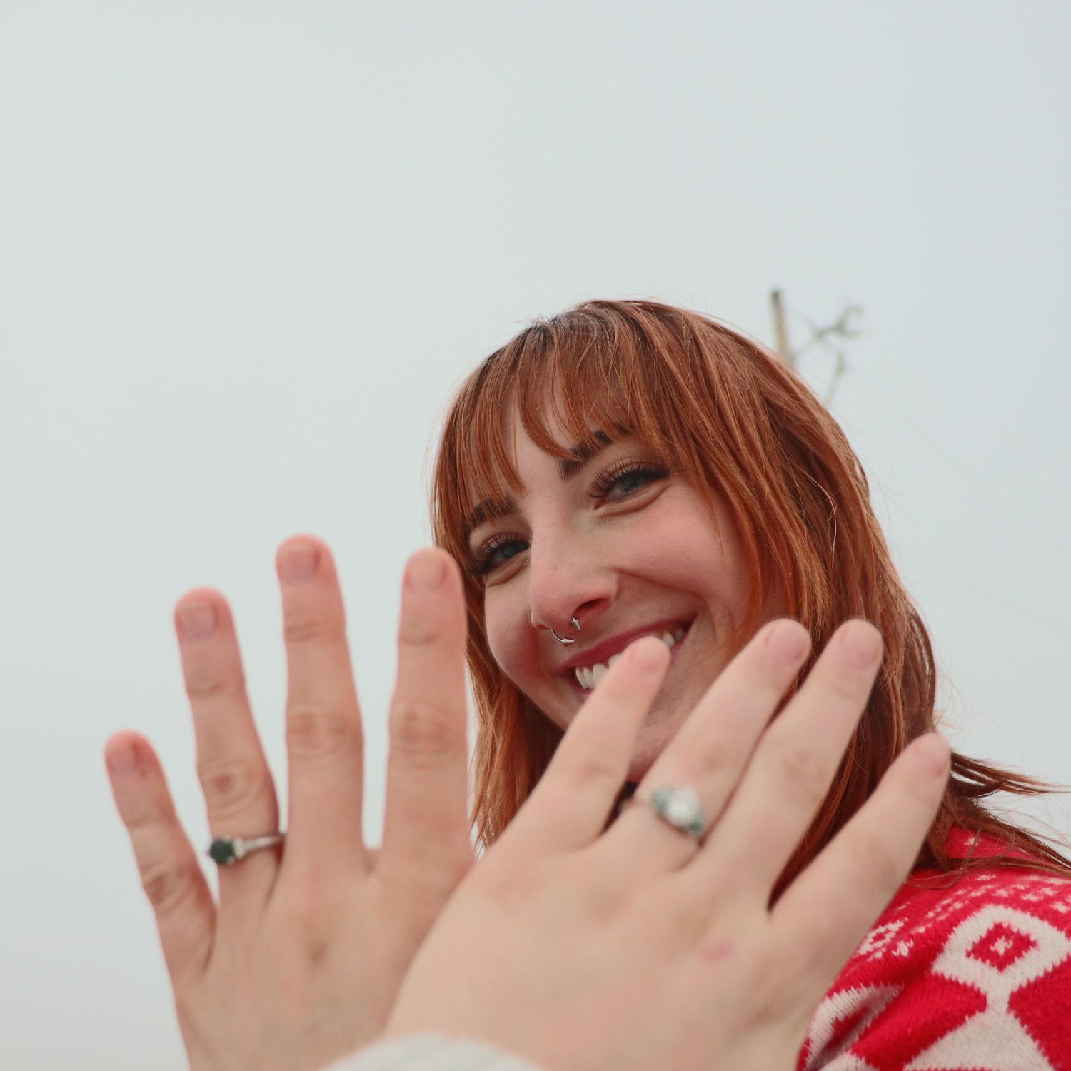 Our rings are both Moss Agate & Moissanite (not planned!)
