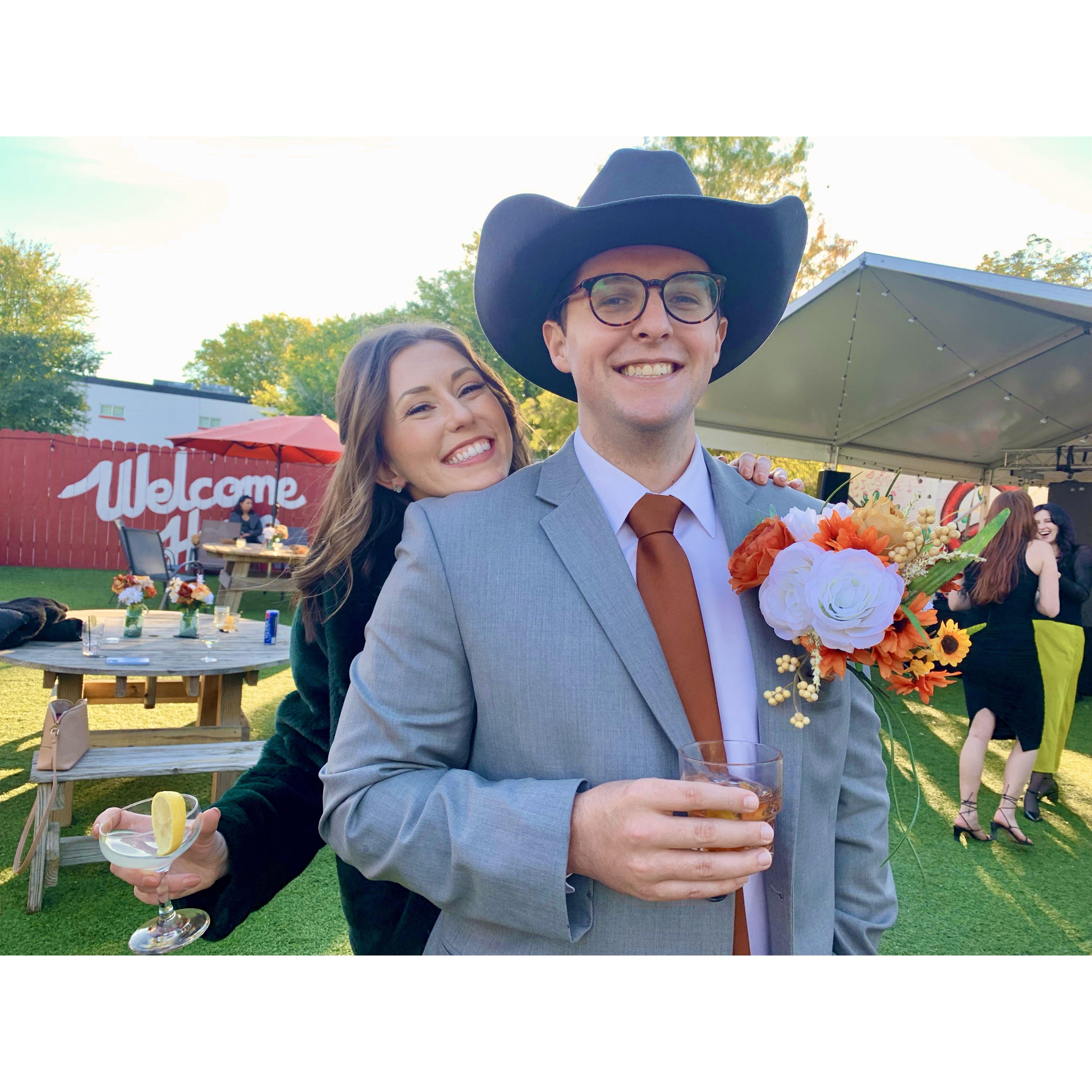 Brandi caught the bouquet at Jon and Em's wedding and promptly replaced Jake's boutonniere with it - it worked!!