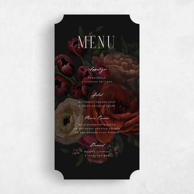 Black Ticket Wedding Menu - Malina