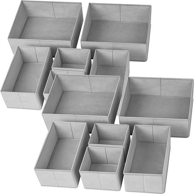 Drawer Organizer for Clothing, 12 Pack Sock Underwear Drawer Organizer Bins, Foldable Fabric Closet Organizers and Storage Dresser Drawer Dividers for Baby Clothes, Bra, Scarves, Belt, Tie (Grey)