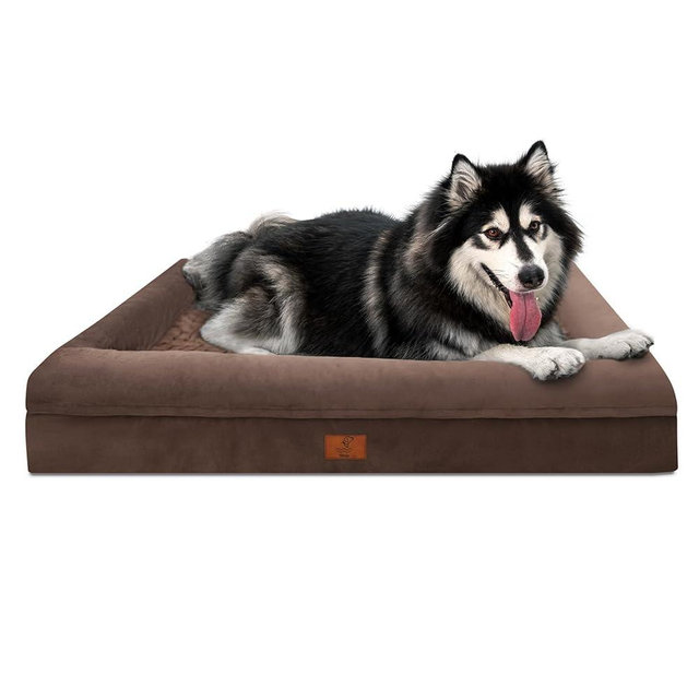 Yiruka Extra Large Dog Bed, Orthopedic Washable Suede Bed with Removable Bolster, Waterproof with Nonskid Bottom, 45" X 35"