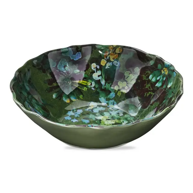 TAG Botanica Green Floral Print Melamine Serving Bowl Indoor/Outdoor Machine Washable, 12 inch
