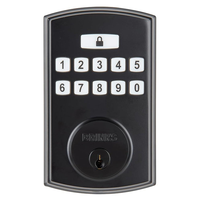 BRINKS Keyless Entry Door Deadbolt, High-Security Keypad Door Lock, 50 User Codes, Auto Locking Feature (Deadbolt, Matte Black)