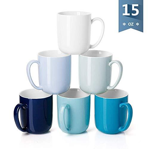 Sweese 604.003 Porcelain Mugs for Coffee, Tea, Cocoa, 15 Ounce, Set of 6, Cool Assorted