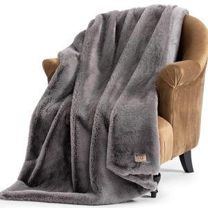 UGG Euphoria Faux Fur Throw Blanket, Oversized Soft Throw for Bed or Couch, Luxury Bedroom Decor, Plush Blankets, Machine Washable, 50-inch x 70-inch, Charcoal Grey