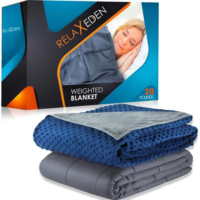 RELAX EDEN Weighted Blanket W/Removable, Washable Duvet Cover| Heavy Glass Micro-Beads| Supreme Sleeping Comfort for Adults | 100% Soft Cotton Build (Gray Blanket + Navy Blue Cover, 60''x80'' | 20lbs)