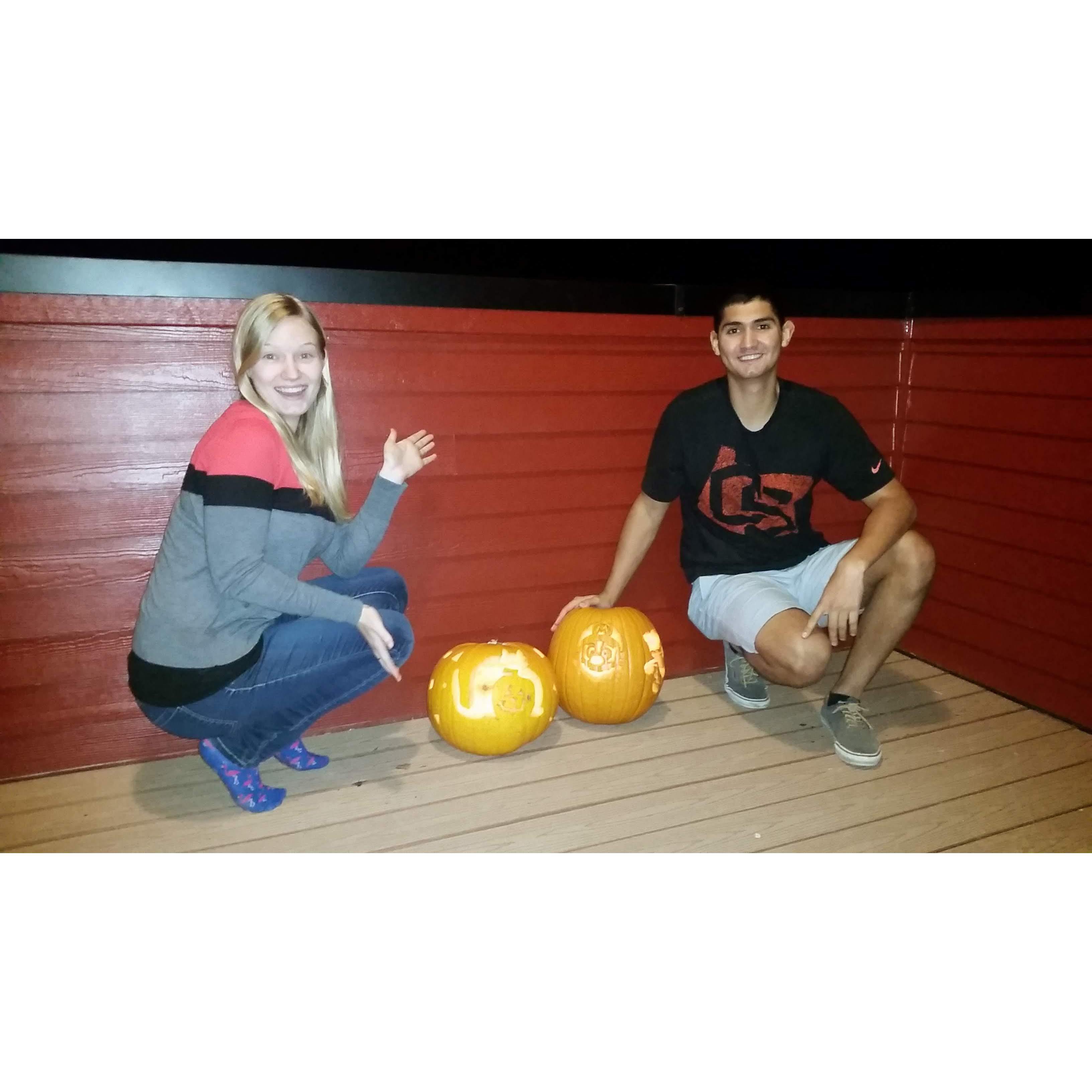 Carving pumpkins, October, 2014.