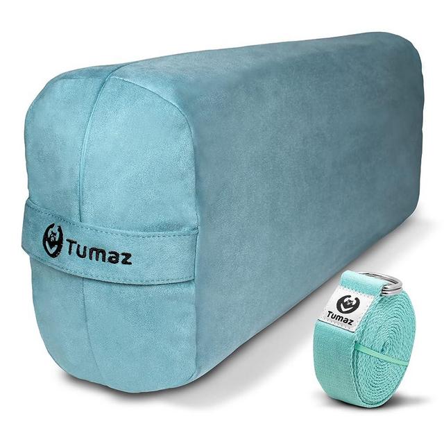 Tumaz Yoga Bolster Set - Rectangular Yoga Bolster Pillow for Restorative Yoga, Soft Meditation Pillow with Carry Handle and 8-Feet Yoga Strap, Machine Washable Cover