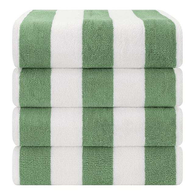 American Soft Linen Beach Towel, 4- Packed Cabana Striped 100% Cotton Pool Towels, 30x60 in Oversized Beach Towels, Soft Absorbent Sand Free Swim Towels, Sage Green