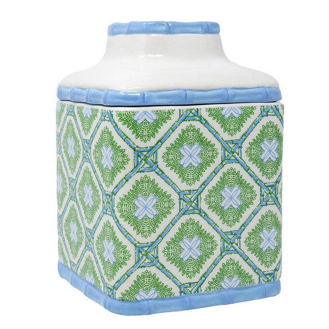 Lilly Pulitzer Ceramic, Square, Tissue-Box Cover, Tissue Holder for Home Decor (Bamboo Logo Trellis)