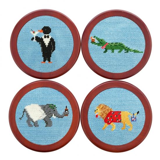 Party Animals Needlepoint Coaster Set | Smathers & Branson