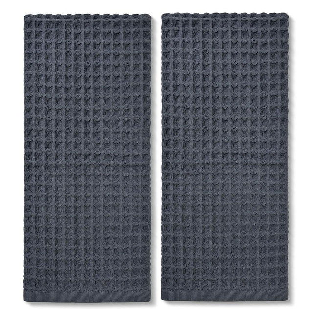 Jacquotha Waffle Hand Towels for Bathroom 2-Piece (Charcoal Blue) – Cotton Quick Dry Lint Free Face Towels 13” x 29”