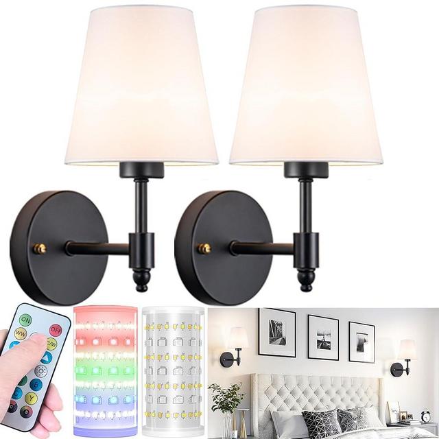 Battery Operated Wall Sconces Set Of Two, Wireless Battery Wall Light With 10000mAh RGB Rechargeable Magnetic Bulb, Rechargeable Wall Sconce With Remote Control For Bedroom, No Electrician Required