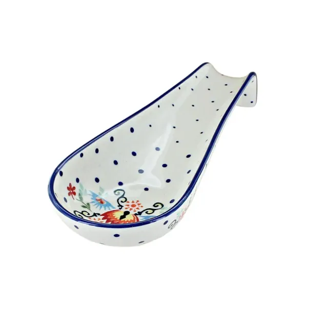 Blue Rose Polish Pottery Desert Flower Medium Spoon Rest