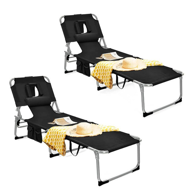 Tangkula Tanning Chair with Face Hole, Patio Folding Adjustable Reclining Beach Sunbathing Lounge Chair with Side Pocket, Portable Face Down Chaise Lounge for Outdoor Backyard Poolside (2)
