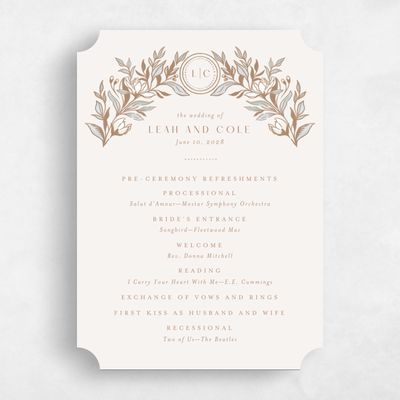 Beige Ticket Wedding Program - Heliconia