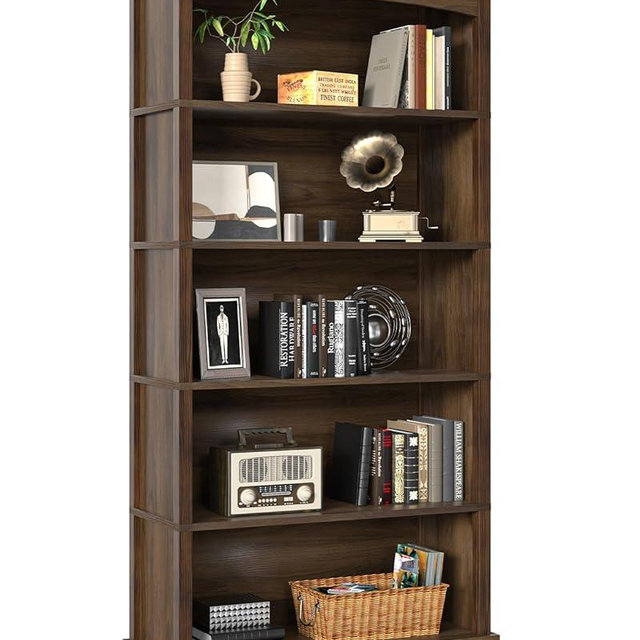 TVU 5-Tier Wooden Bookshelf, 65 Inch Tall Bookshelf with Storage, Floor Standing Modern Style Display Bookcase for Living Room, Office, Study Room, Entryway, Brown
