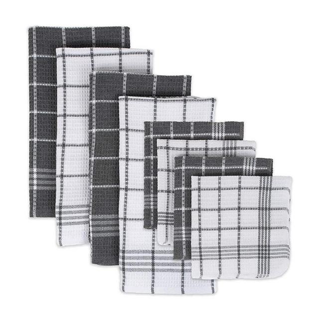DII Waffle Weave Kitchen Collection 100% Cotton, Machine Washable, Fast Drying and Absorbent, Set, Gray 8 Count