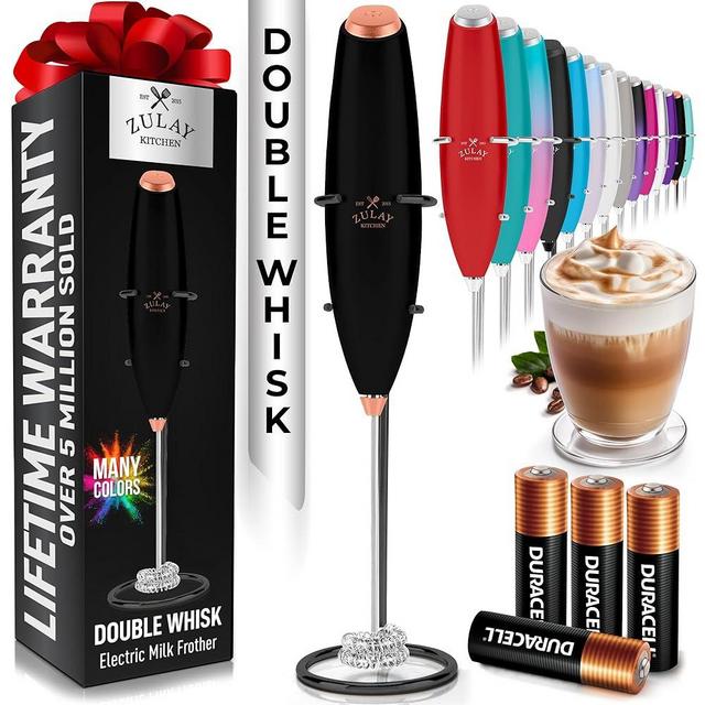 Zulay Kitchen Whisk Milk Frother with 4 Duracell Batteries - Powerful Handheld Foam Maker for Coffee, Lattes, Matcha, Hot Chocolate & Cappuccinos - Whip Creamy Froth in Seconds