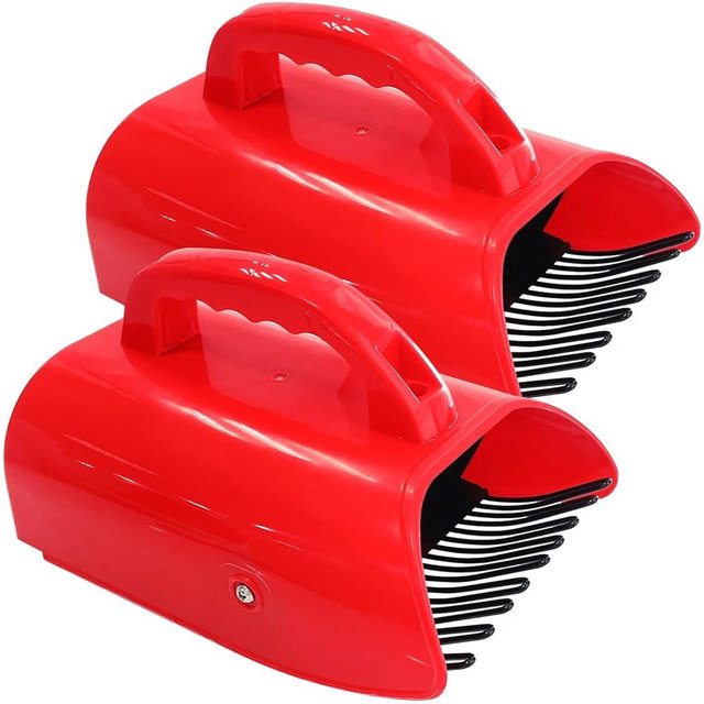SUGOOE 2 Pack Blueberry Picker with Metallic Comb and Ergonomic Metal Handle, Plastic Scoop for Blueberries Lingonberries Huckleberries (Red)
