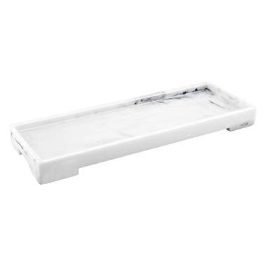 Luxspire Vanity Tray, Toilet Tank Storage Tray, Resin Bathtub Tray Bathroom Tray Marble Pattern Tray, Vanity Organizer for Tissues, Candles, Soap, Towel, Plant, etc - White Marble