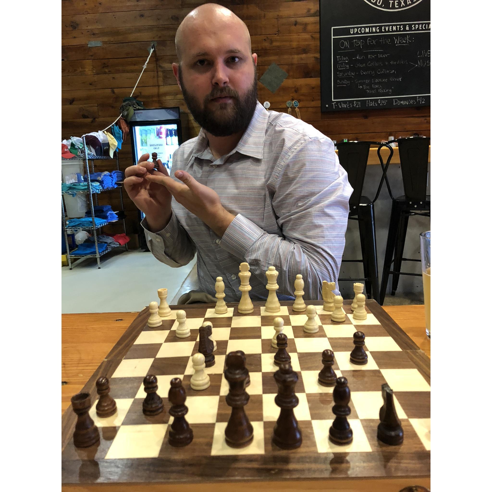 Playing Chess at a Brewery in Salado.