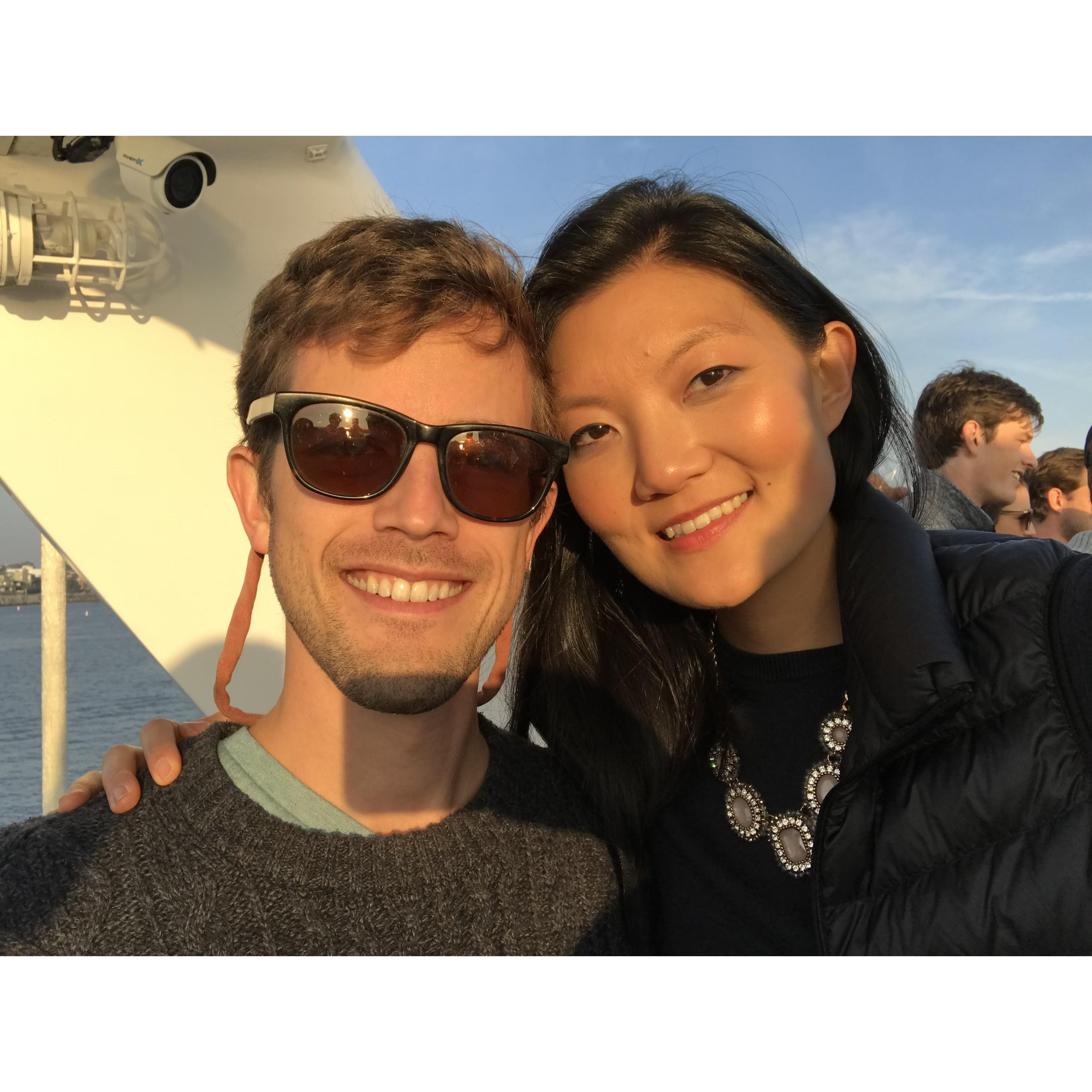 On a wine cruise in the Marina